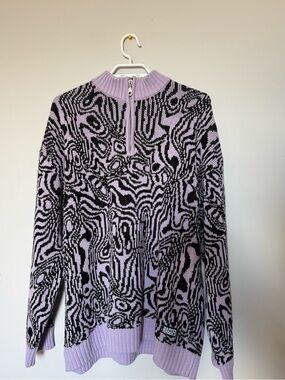 Ragged Priest Lilac & Black Zebra Knit Half-Zip Sweater